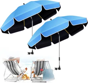 Umbrella 360°Adjustable Protection Stroller, 2 PACK 48.8" beach chair umbrella with clamp, high UV protection. 3 Adjustable areas 180° 360° for fishing, golf, beach, camping (chair not included)