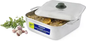 Universal Unique Square Caldero (9 Quart - 24 Cups), Stainless Aluminum Pot, Oven Safe, Even Heat Distribution and Fast Cooking Dutch Oven Pot with Lid, Ideal for Rice, French Fries, and More