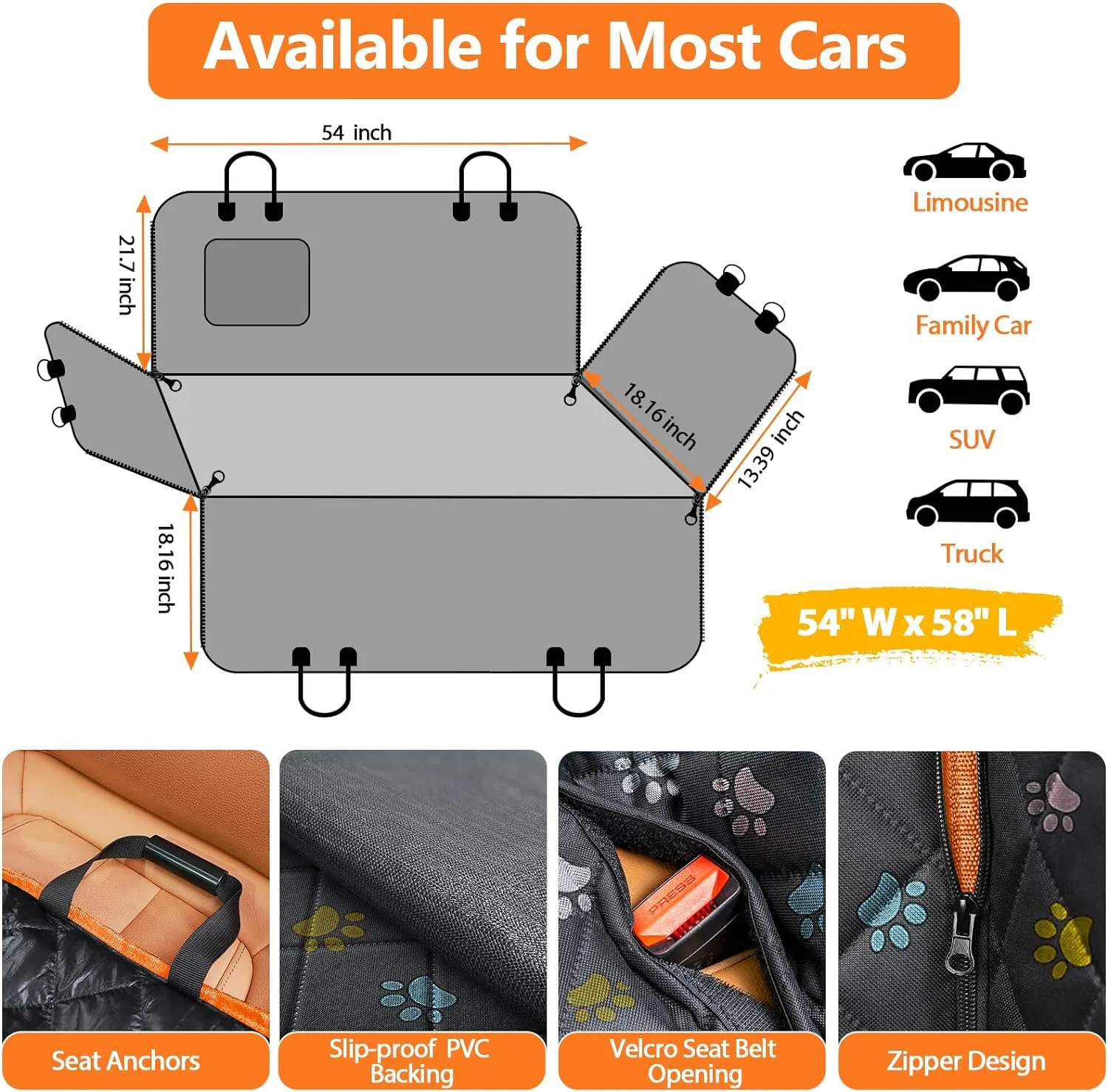 URPOWER Dog Car Seat Cover for Back Seat, Waterproof Dog Hammock for Cars, Trucks and SUVs, 600D Heavy Duty Scratch Proof Nonslip Durable Soft Pet Backseat Protector