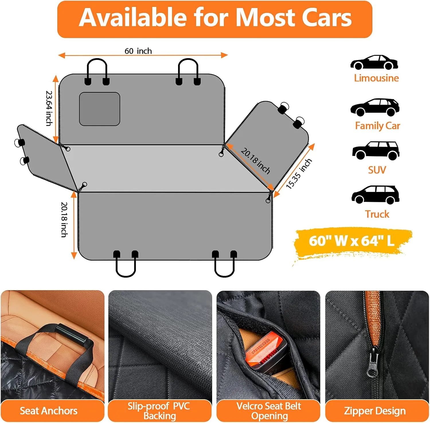 URPOWER Dog Seat Cover 100% Waterproof Hammock 600D Heavy Duty Scratch Proof Nonslip Durable Soft Pet Back Seat Covers for Cars Trucks and SUVs