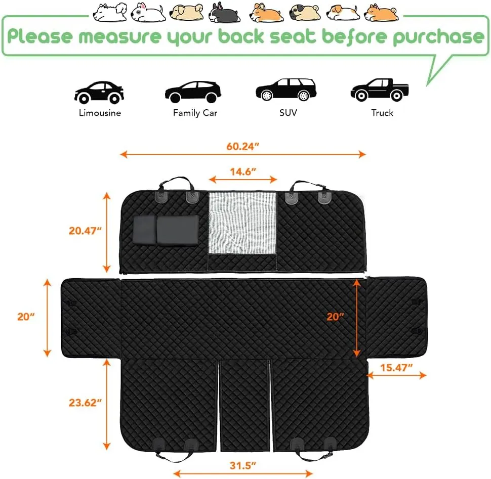 Vailge 100% Waterproof Convertible Dog Car Seat Covers,100% Waterproof Dog Seat Cover with Mesh Window, Heavy Duty seat Cover for Dogs, Dog car Hammock Pet Seat Cover for Cars Trucks suvs,Black,Large