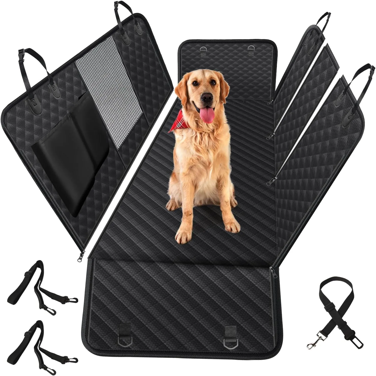 Vailge 100% Waterproof Convertible Dog Car Seat Covers,100% Waterproof Dog Seat Cover with Mesh Window, Heavy Duty seat Cover for Dogs, Dog car Hammock Pet Seat Cover for Cars Trucks suvs,Black,Large