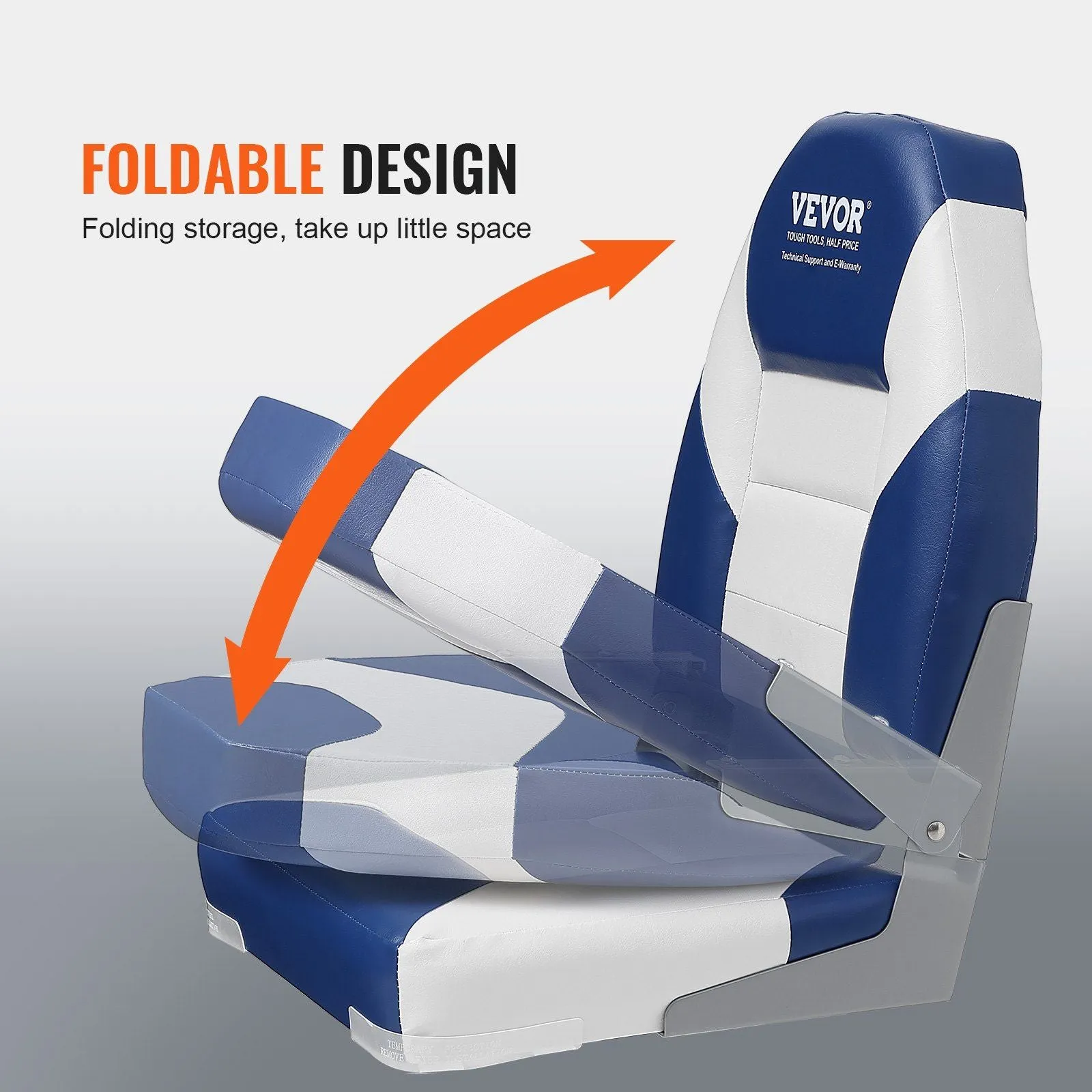 VEVOR Boat Seats, 21.85" High Back Boat Seat, Folding Boat Chair with Thickened Sponge Padding and Hinge, Fold-Down Boat Captain Chairs for Fishing Boat, Sightseeing Boat, Speedboat, Canoe, 2-Pack