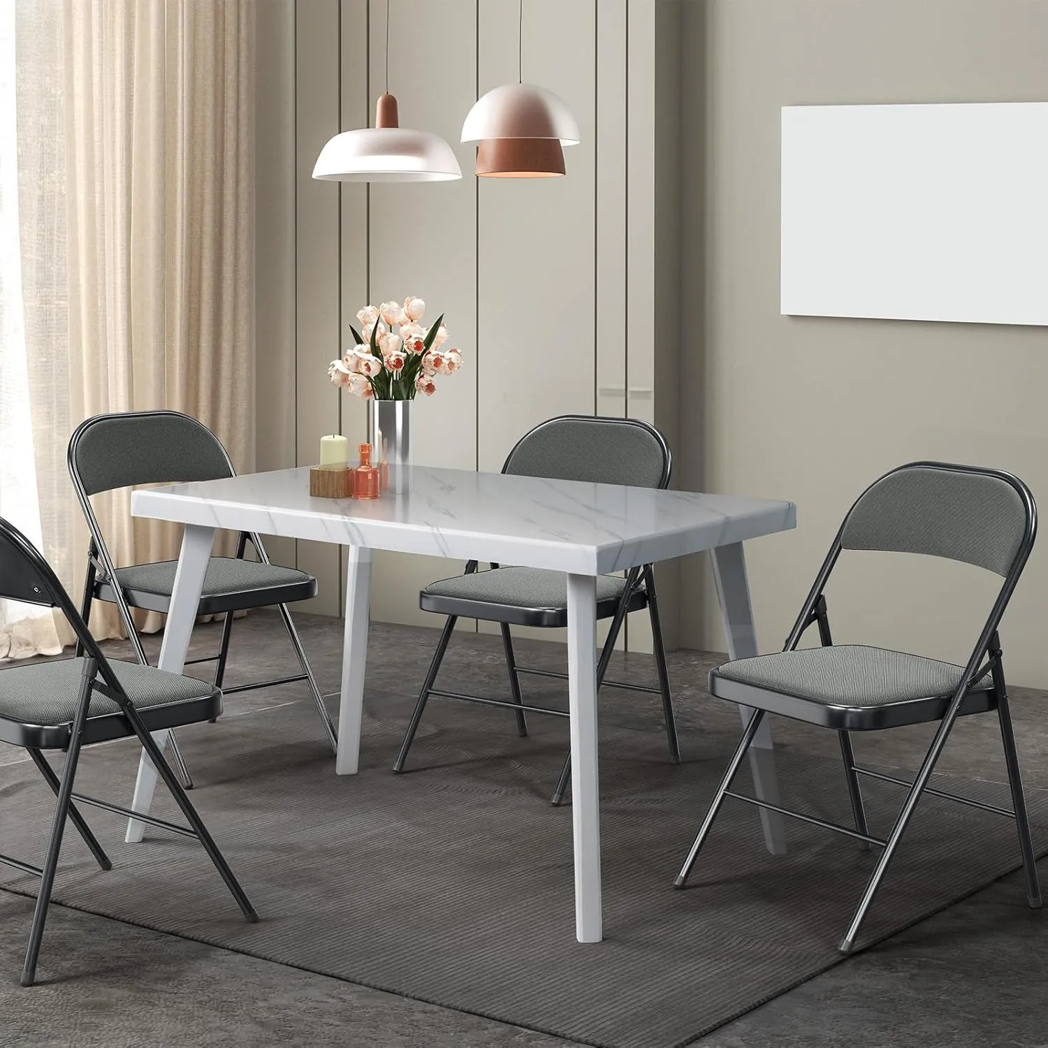 VINGLI 4 Pack Folding Chairs with Padded Seats, Metal Frame with Fabric Seat & Back, Capacity 350 lbs, Gray, Set of 4