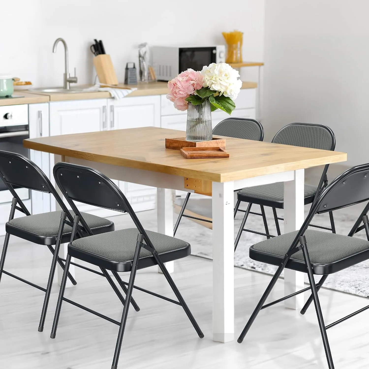 VINGLI 4 Pack Folding Chairs with Padded Seats, Metal Frame with Fabric Seat & Back, Capacity 350 lbs, Gray, Set of 4