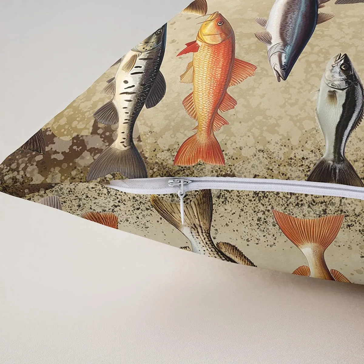Vintage Fishing Pillow Covers 18"x18",Underwater Fish Animals Cushion Covers for Couch Sofa, Farmhouse Lakeside Fishing Outdoor Pillow Covers,Lake and Fashing Reversible Throw Pillow Covers