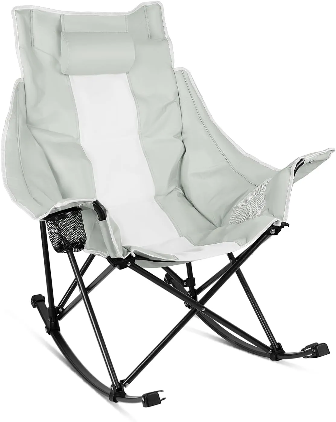 VITESSE Oversized Rocking Camping Chair, Luxury Padded Recliner,Oversized Folding Lawn Chair with Pocket and Carry Bag,Outdoor Camp Rocker Chairs for Adults Heavy Duty 300 LBS (Grey)