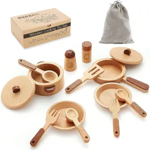 WHOHOLL Wooden Toys Play Kitchen Accessories, Montessori Toys for 1 2 3 4 5   Years Old Toddlers, Toy Kitchen Play Dishes & Play Food Playset, Birthday Sets for Kids Girls Boys