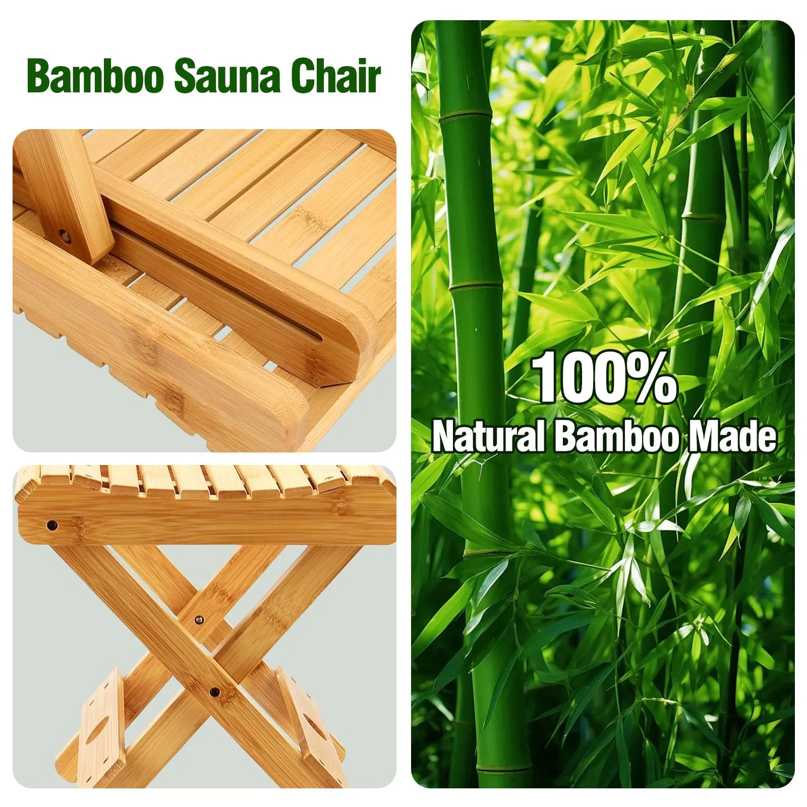 WSBXBB Bamboo Sauna Chair, Portable Steam Sauna Chair Indoor, Steam Sauna Seat, Great for Portable Sauna Box for Home, Steam Sauna Accessories. Outdoor Camping Fishing Beach Chair