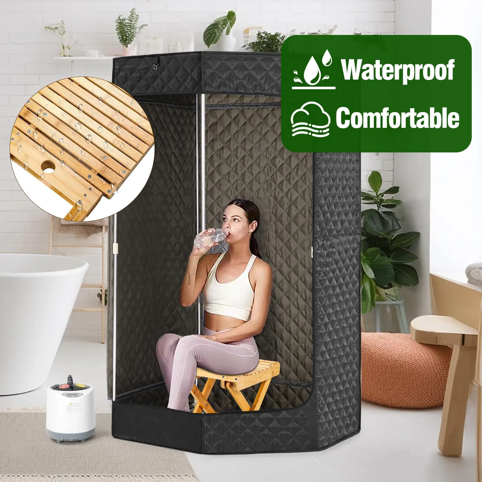 WSBXBB Bamboo Sauna Chair, Portable Steam Sauna Chair Indoor, Steam Sauna Seat, Great for Portable Sauna Box for Home, Steam Sauna Accessories. Outdoor Camping Fishing Beach Chair