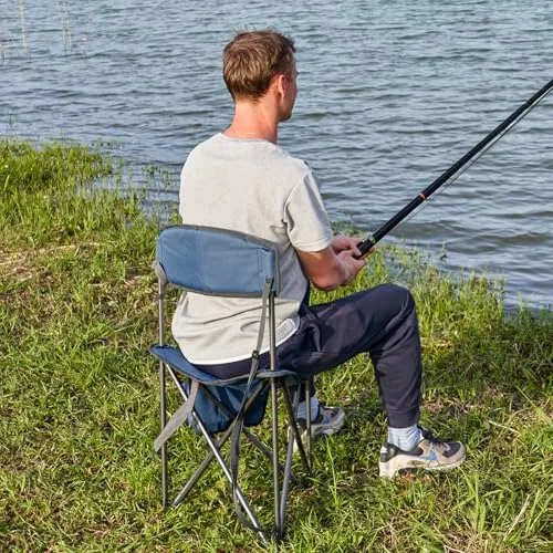 XL Quick Folding Tripod Stool with Backres, Fishing Camping Chair with Carry Strap