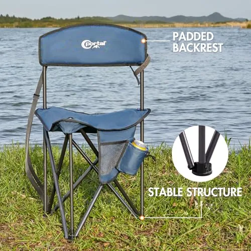 XL Quick Folding Tripod Stool with Backres, Fishing Camping Chair with Carry Strap