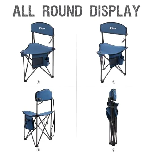 XL Quick Folding Tripod Stool with Backres, Fishing Camping Chair with Carry Strap