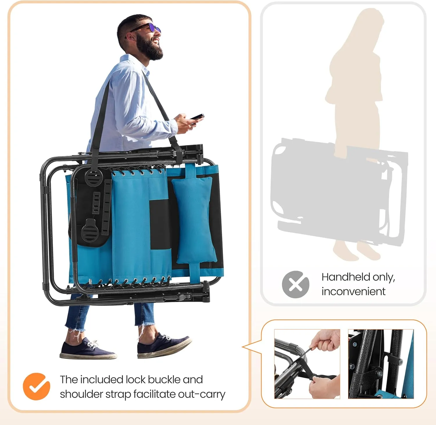 Yaheetech 29in Full Padded Zero Gravity Chair Oversized Outdoor Patio Folding Lounger Adjustable Portable Anti Gravity Recliner w/Carry Strap, Side Cup Tray, Pillow for Beach Yard Lawn Black/Aqua/1