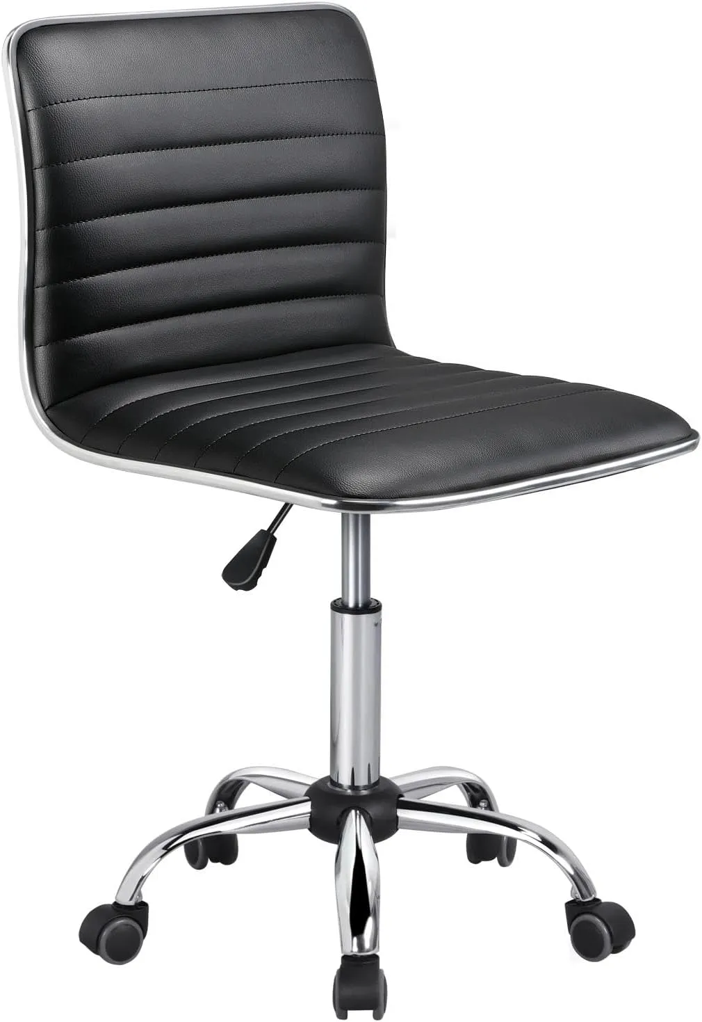 Yaheetech Adjustable Task Chair PU Leather Low Back Ribbed Armless Swivel Black Desk Chair Office Chair Wheels
