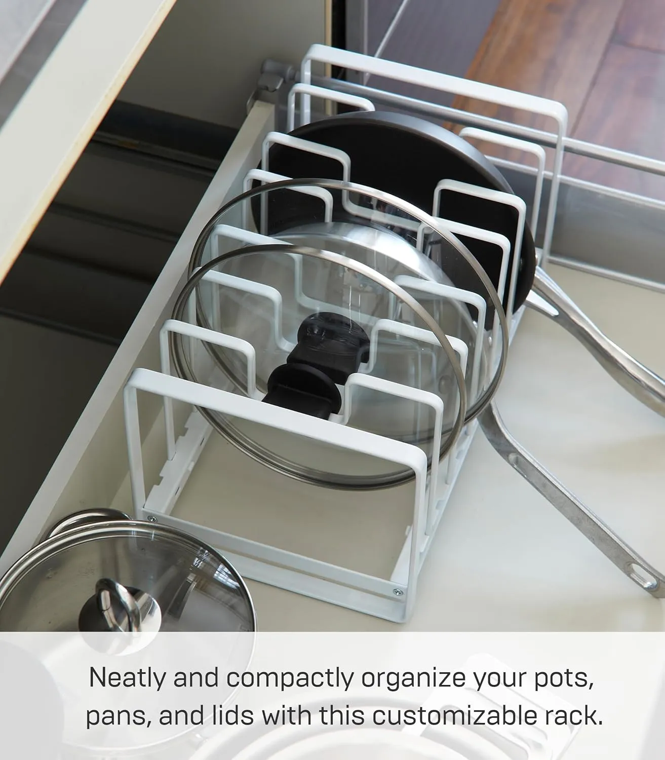 Yamazaki Home Tower Under Sink Pot Lids And Frying Pan Storage Kitchen Drawer Organizer Rack - Steel