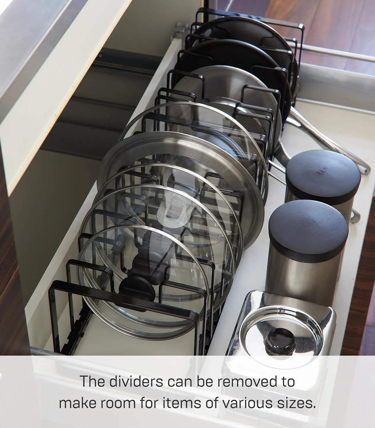 Yamazaki Home Tower Under Sink Pot Lids And Frying Pan Storage Kitchen Drawer Organizer Rack - Steel