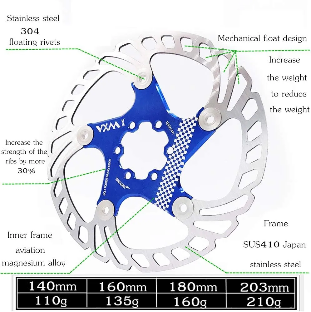 YBEKI Premium Floating Bike Disc Brake Rotor (140/160/180/203mm) - CNC Machined Stainless Steel & Aircraft Aluminum - Enhanced Heat Dissipation for MTB/Road/BMX Bikes - 12-Bolt Kit with
