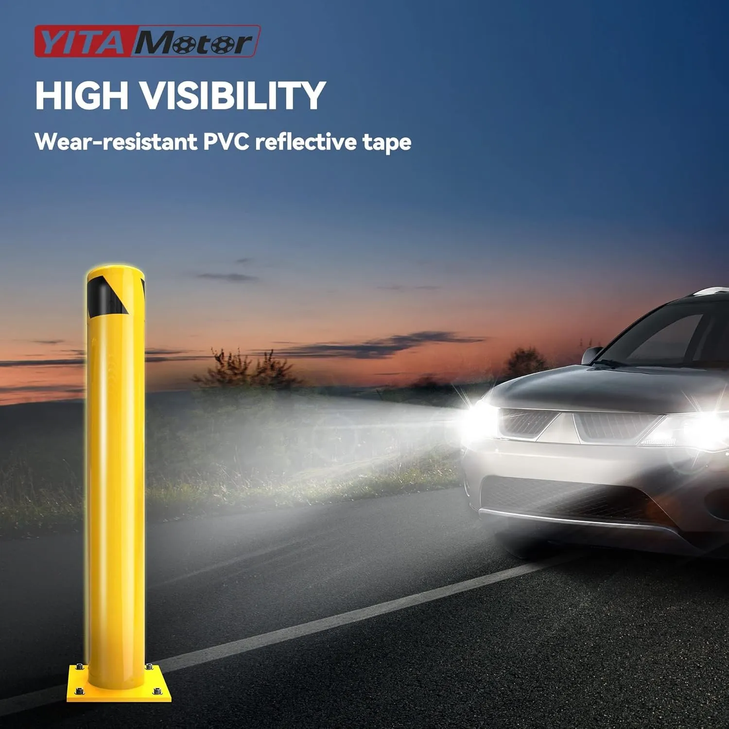YITAMOTOR Safety Bollard Post, 42" x 4.5" Steel Bollards, Parking Bollard for Warehouse, Yellow, 2PACK