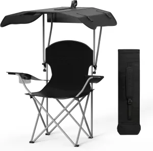 YSSOA Canopy Lounge Chair with Sunshade for Camping, Hiking, Travel, and Other Outdoor Events, with Cup Holder, 21.6" x 21.6" x 36", Black, 1-Pack