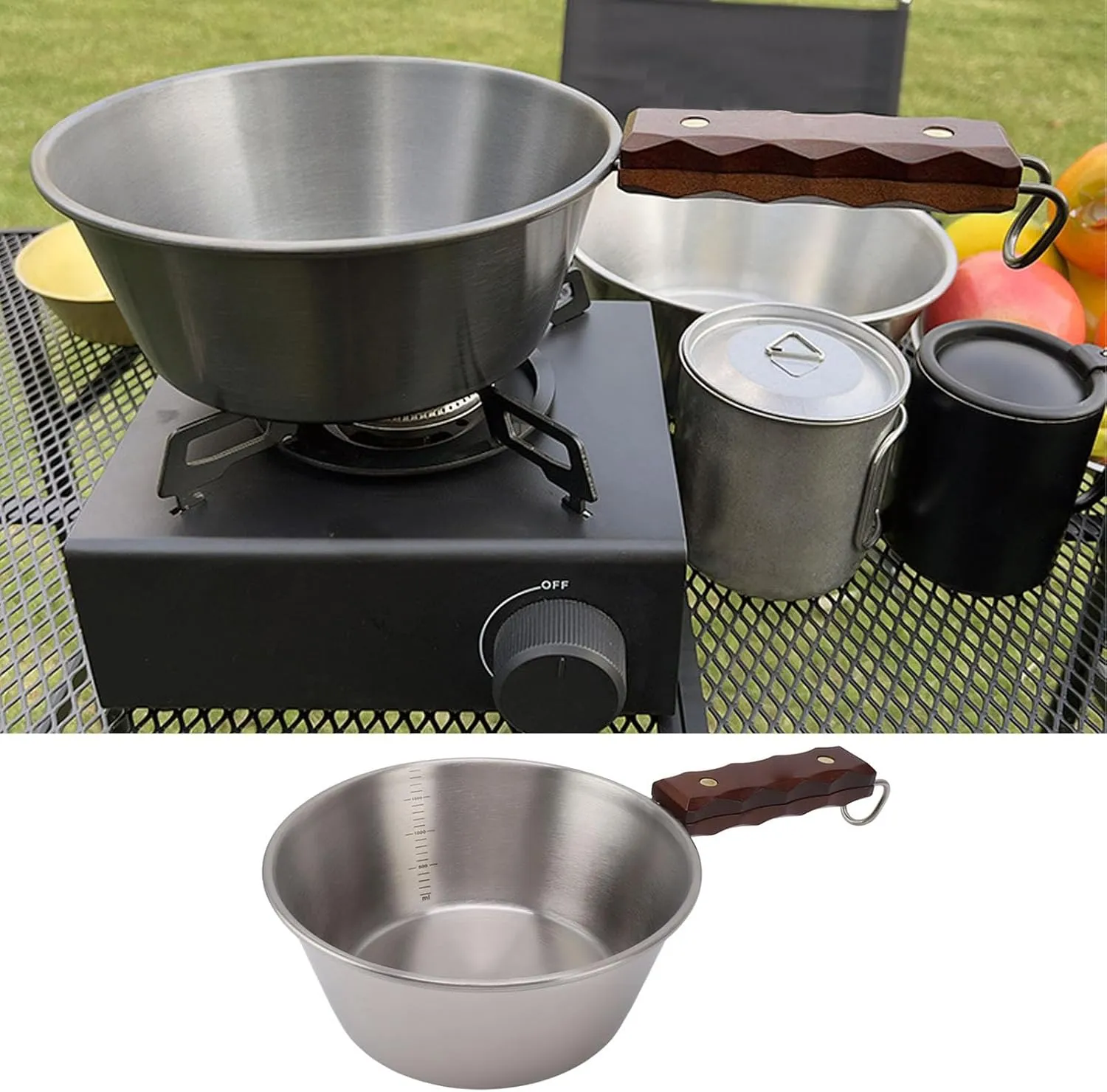 Yunseity Outdoor Frying Pan, Camping Frying Pan 2000ML Stainless Portable for Hiking