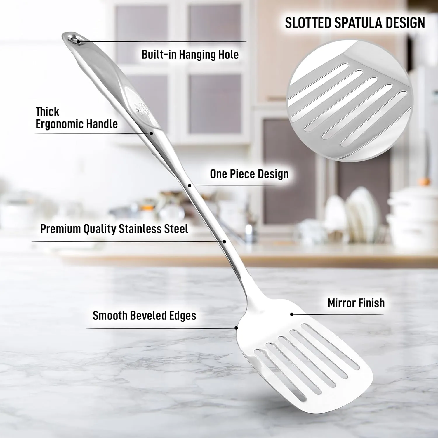 Zulay Kitchen Stainless Steel Metal Spatula – Lightweight, Strong & Durable Metal Turner – Easy to Use, Comfortable Grip, Heat Resistant & Dishwasher Safe – Perfect for Home Cooks & Chefs (14.8")