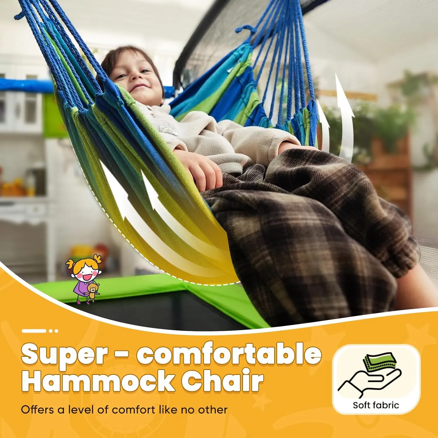 Zupapa 5 in 1 Rectangle Kids Trampoline 6FT with Hammock Chair, Basketball Hoop, and Safety Net - Indoor/Outdoor Heavy-Duty Square Trampoline for Toddlers Ages 3-6, 220LBS Capacity